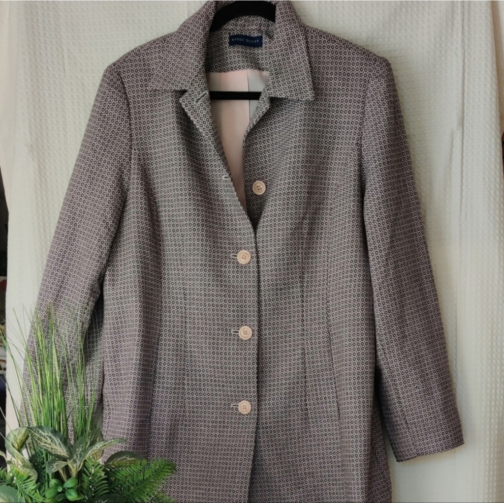 Karen Scott Dusty Rose And Black Pattern Coat L/Xl